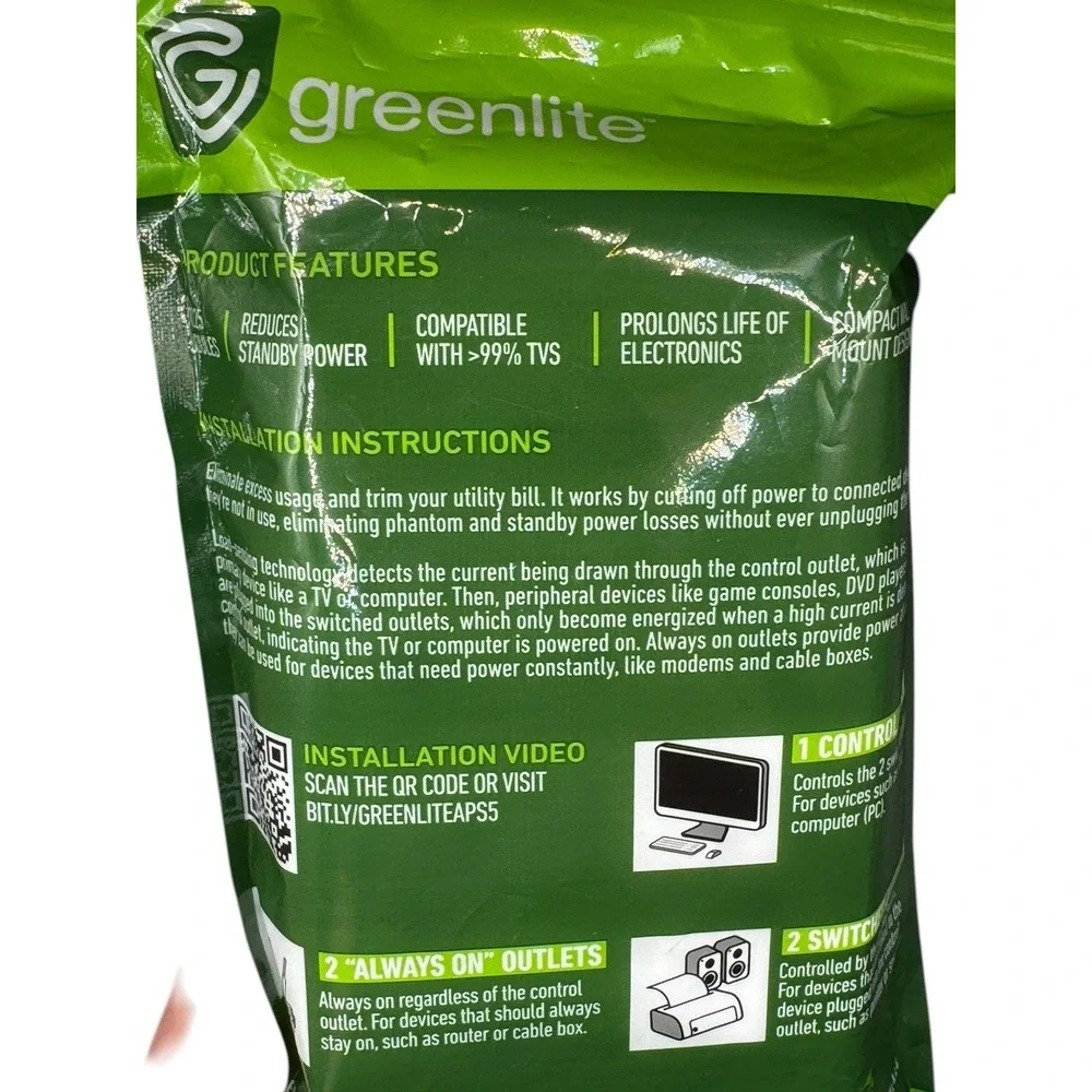 NEW Greenlite 5 Outlet Advanced Power Strip Tier 1 -‎ Energy-Saving